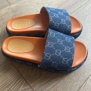 Gucci Denim Blue Monogram Sandals